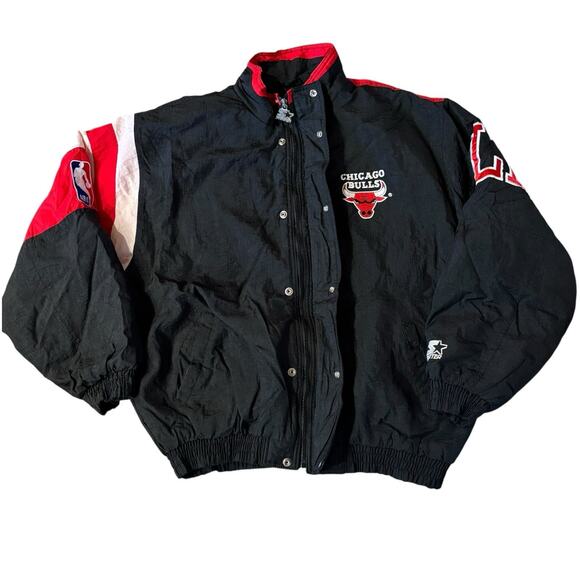 90s Starter Chicago Bulls Official NBA Puffer Quilted Jacket Full Snap & Zip** - Picture 2 of 10